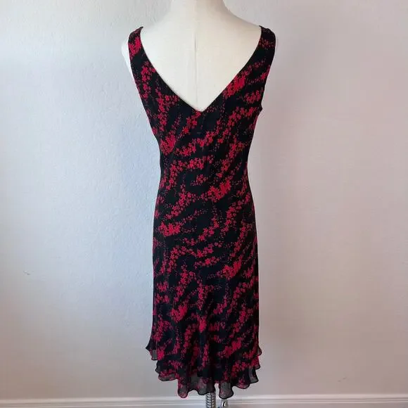 Vintage 90s Floral Sleeveless Cocktail Dress size 10 Black Red Whimsygoth Vneck - Picture 4 of 9